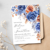 Stof Blauw Terracotta Roest Tuin Elegante Trouwdag Kaart