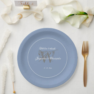Stof Blauw Trouw Chic Grijs Monogram Wit Schrift Papieren Bordje