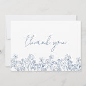 Stof Blauw Wilde Bloemen Bruids Bruiloft Bedankkaart (Voorkant)