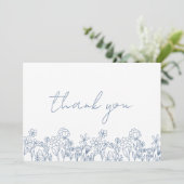 Stof Blauw Wilde Bloemen Bruids Bruiloft Bedankkaart (Staand voorkant)