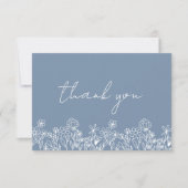 Stof Blauw Wilde Bloemen Bruids Bruiloft Bedankkaart (Voorkant)