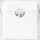 Stof Blauw Witte Bloemige Sweet 16 Verjaardagsnaam Ronde Sticker (Tas)