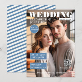 Stof Blauw & Zacht Wit Tijdschrift Trouwfoto Kaart