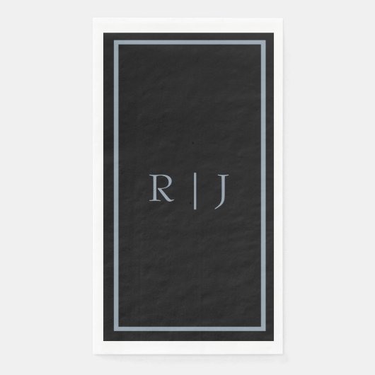 Stof blauw zwart monogram letters initialen trouwe servet (Voorkant)