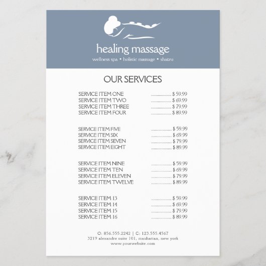 STOF BLUWE VROUW STONE MASSAGE Wellness Dag Spa Flyer (Voorkant)