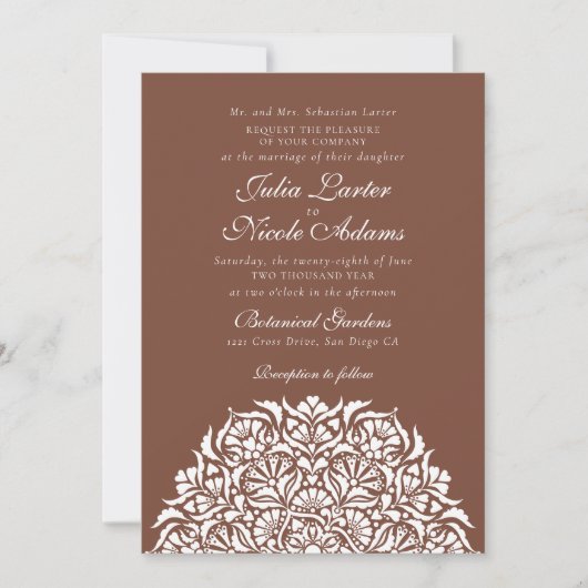 Stof Boho Bruin Whimsical Bloem Mandala Bruiloft Kaart (Voorkant)