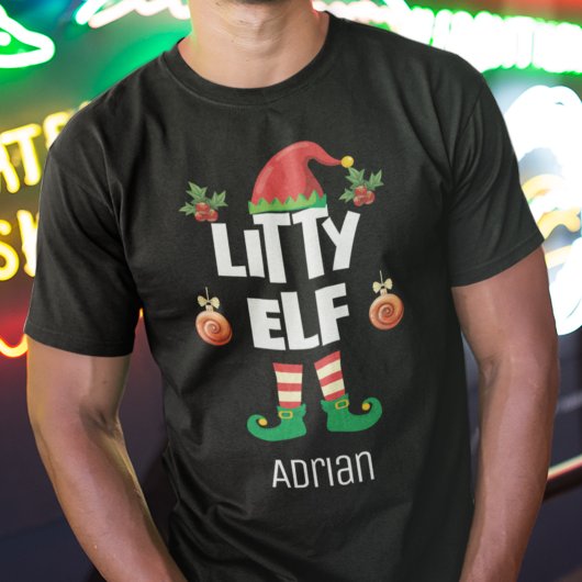 Stof elf grappige kerstfamilienaam t-shirt