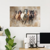 Stof en beweging - Wilde paarden in Flight Art Poster (Thuiskantoor)