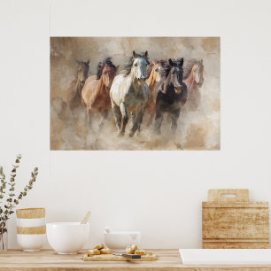 Stof en beweging - Wilde paarden in Flight Art Poster