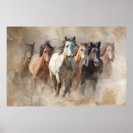 Stof en beweging - Wilde paarden in Flight Art Poster (Voorkant)