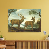 Stof en hind in een bebost landschap canvas afdruk (Insitu (Woonkamer))