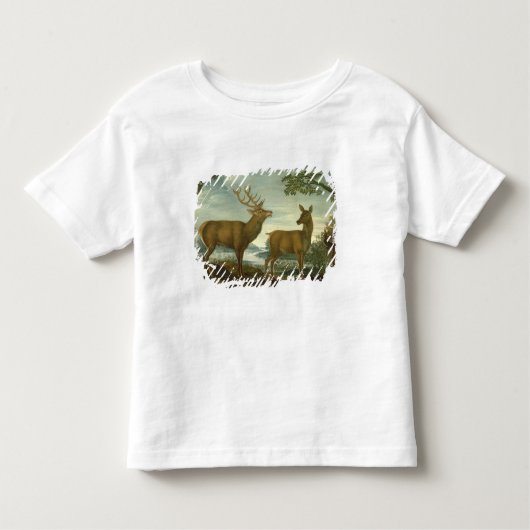 Stof en hind in een bebost landschap kinder shirts (Voorkant)