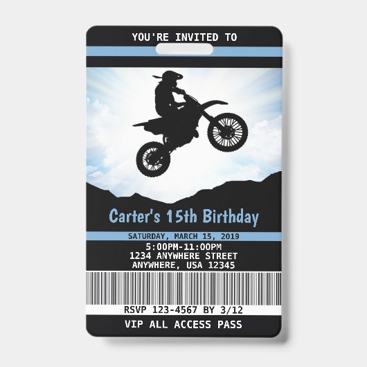 Stof fiets verjaardagsuitnodiging VIP-pas Badge (Voorzijde)