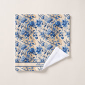  stof Frankrijk Blauwe bloemen | Je naam Bad Handdoek (Wasdoekje)