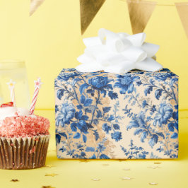  stof Frankrijk Blauwe bloemen | Je naam Cadeaupapier