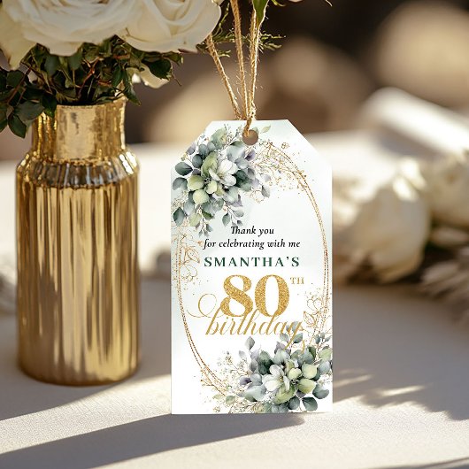 Stof Groen 80ste Verjaardag Boho Gouden Tag Cadeaulabel