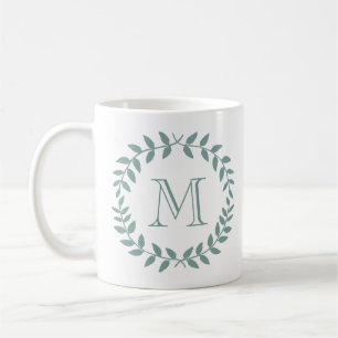 Stof Groen Bloemstuk Elegant Monogram Koffiemok