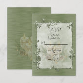 Stof Groen Glanzend Elegant Glitterend Frame RSVP Kaartje (Voorkant / Achterkant)