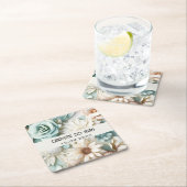 Stof groene crème bloemen verjaardagsnaam kartonnen onderzetters (Insitu)