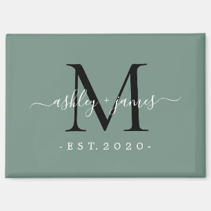 Stof groene moderne script monogram namen jaar magneet