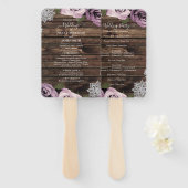 Stof mauve bloemrozen landelijke houten kant trouw handwaaier (Voorkant en achterkant)