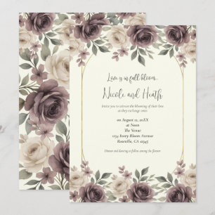 Stof mauve & ivoor bloeiende botanische bruiloft kaart