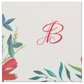 Stof met opdruk eigen monogram rode klaprozen per  (Close Up)