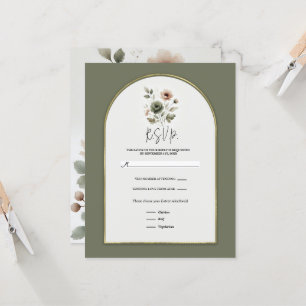 Stof Olifant Grijs Roze Goud Waterverf Bloem RSVP Kaart