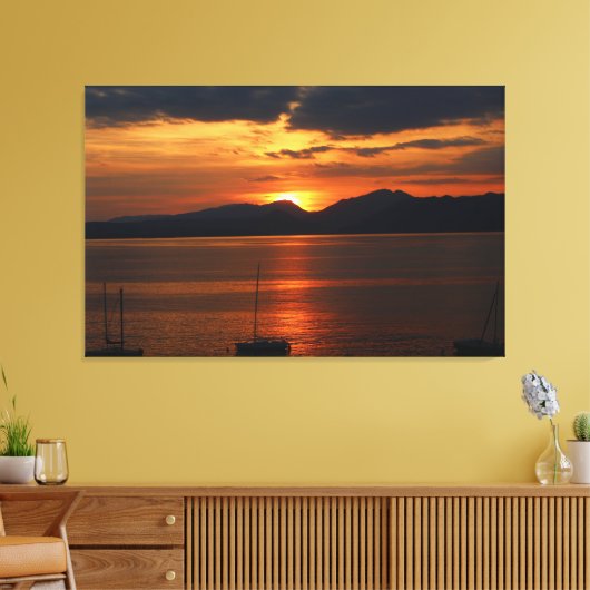 Stof over het Gardameer Canvas Afdruk (Insitu (Woonkamer))