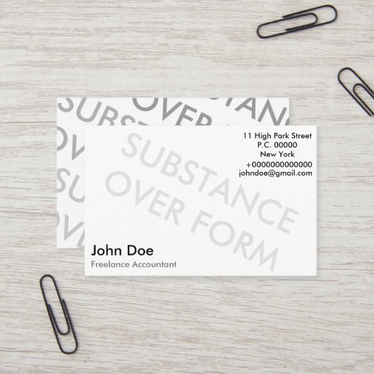 "Stof over vorm" Visitekaartje (Voorkant / Achterkant in situ)