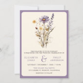 Stof Paars Boho Wilde Bloem Foto QR Code Trouwen Kaart (Voorkant)