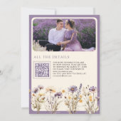 Stof Paars Boho Wilde Bloem Foto QR Code Trouwen Kaart (Achterkant)