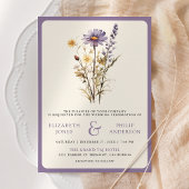 Stof Paars Boho Wilde Bloem Foto QR Code Trouwen Kaart