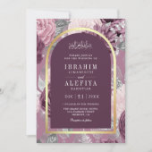 Stof Paars Paarse Bloemboog Moslim Bruiloft Kaart (Voorkant)