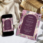 Stof Paars Paarse Bloemboog Moslim Bruiloft Kaart