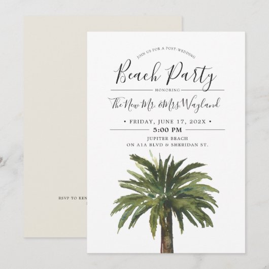 Stof Palm | Zand Post Bruiloft Strandfeest Kaart (Voorkant / Achterkant)