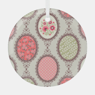 stof: Patchwork naadloos ontwerp. Glas Ornament