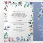 Stof Periwinkle Blauwe Roze Bloemige QR Code Huwel Drieluik Uitnodiging (Binnenzijde eerst)