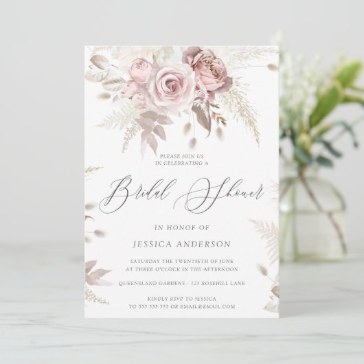 Stof Roos Blush Boho Pink Floral Vrijgezellenfeest Kaart (Staand voorkant)