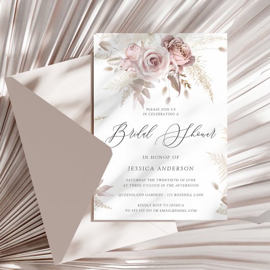 Stof Roos Blush Boho Pink Floral Vrijgezellenfeest Kaart