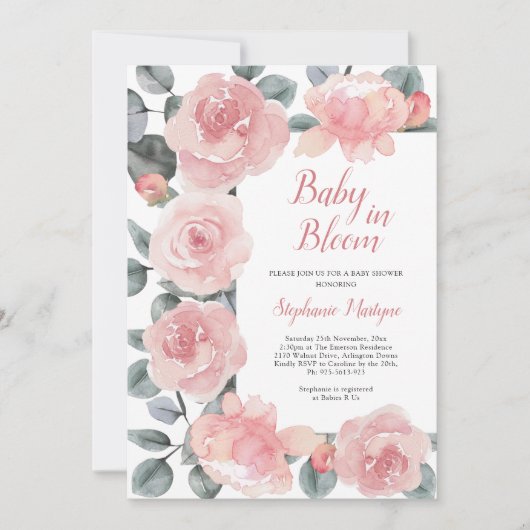 Stof Roos Eucalyptus Baby Bloom Baby shower Kaart (Voorkant)