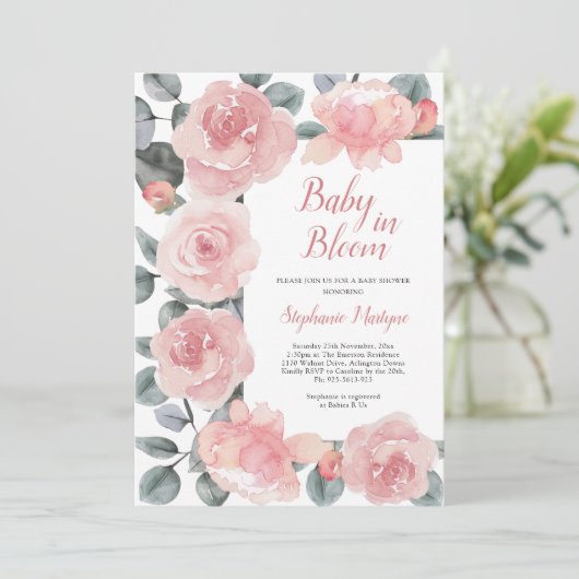 Stof Roos Eucalyptus Baby Bloom Baby shower Kaart (Staand voorkant)