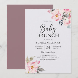 Stof Roos Floral Blush Pink Baby shower Brunch Kaart