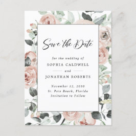 Stof Roos Floral Eucalyptus Save the Date Aankondigingskaart