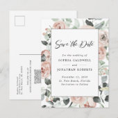 Stof Roos Floral Eucalyptus Save the Date Aankondigingskaart (Voorkant / Achterkant)