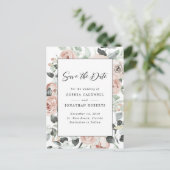 Stof Roos Floral Eucalyptus Save the Date Aankondigingskaart (Staand voorkant)