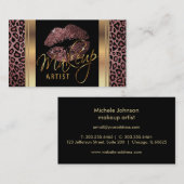 Stof Roos Glitter Lips op luipaard Visitekaartje (Voorkant / Achterkant)