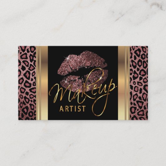 Stof Roos Glitter Lips op luipaard Visitekaartje (Voorkant)