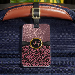 Stof Roos Leopard Skin and Glitter Monogram Bagagelabel