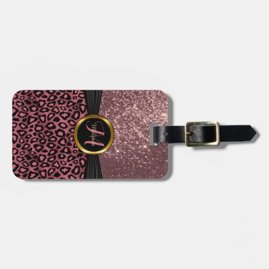 Stof Roos Leopard Skin and Glitter Monogram Bagagelabel (Voorkant horizontaal)